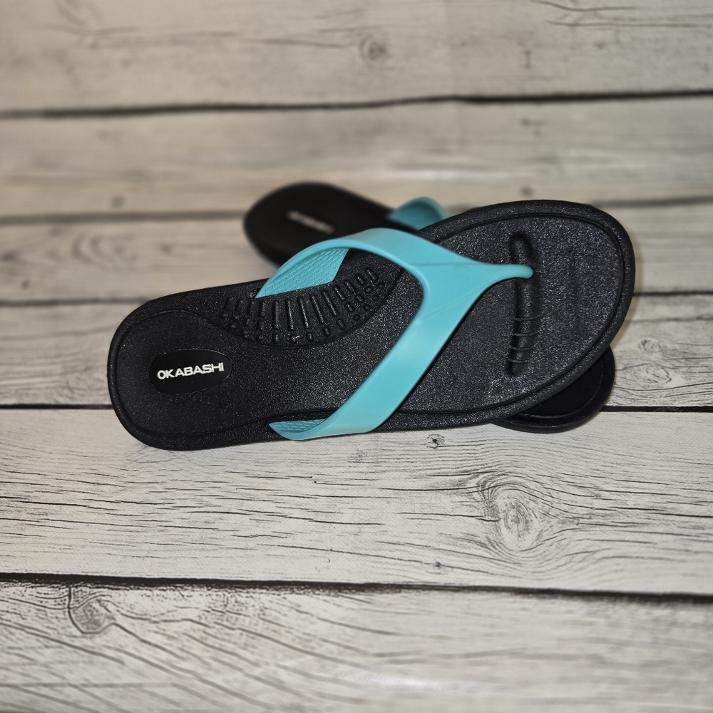 Okabashi Women's SZ ML 8/9 Black and Sea Glass Marina Sandals Flip Flops USA